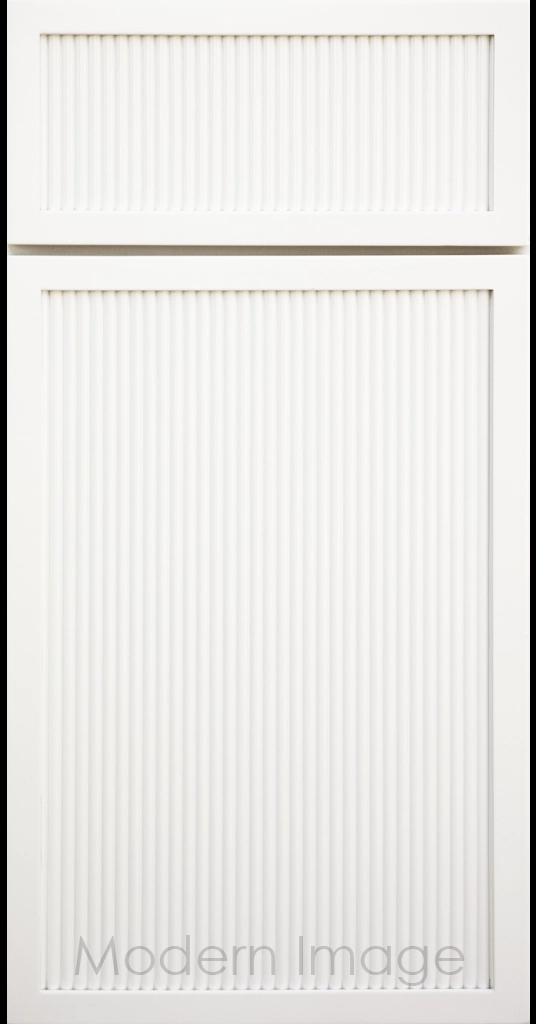 Vanilla Arcadia Reed Cabinet Door featuring a Narrow Frame and Slim Fluted Center Panel.